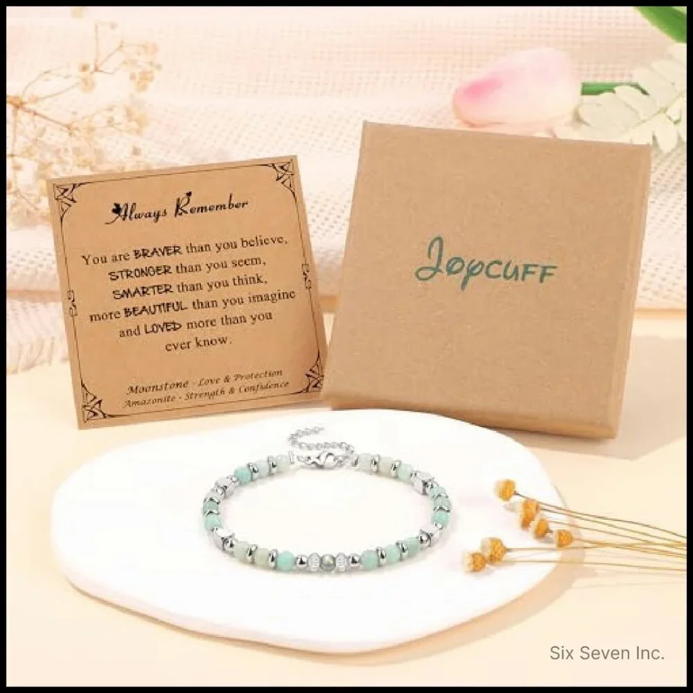 Moonstone Amazonite Stainless Steel Bead Bracelet Adjustable Chic Minimal